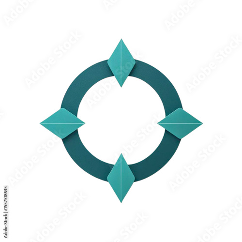 Abstract geometric design with teal diamond shapes arranged around a circular frame