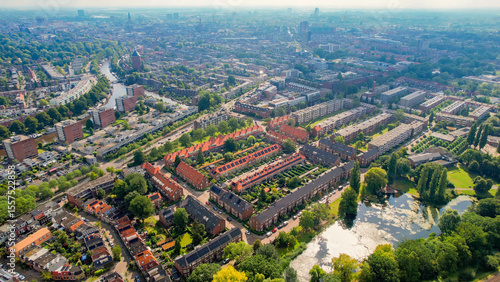 Fototapeta Naklejka Na Ścianę i Meble -  Aerial panorama view of the city Groningen in the Netherlands on a sunny morning in summer