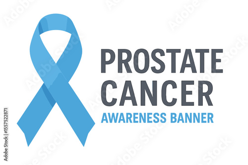 A banner for Prostate Cancer awareness, featuring a realistic blue ribbon, the symbol for prostate cancer, as a vector design template suitable for infographics, websites, and billboards