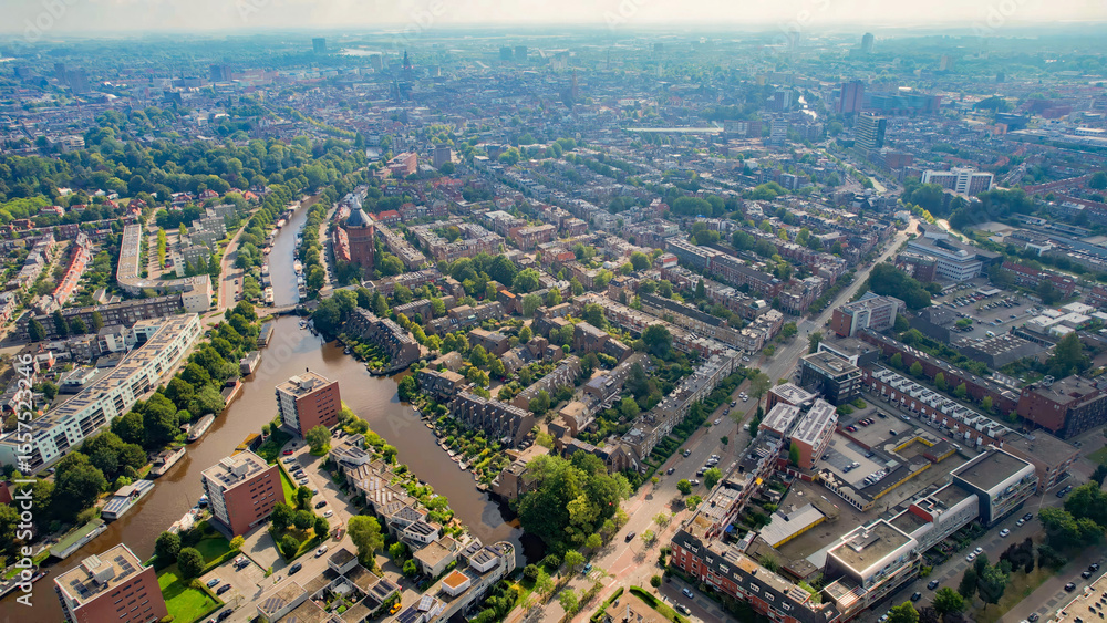 Obraz premium Aerial panorama view of the city Groningen in the Netherlands on a sunny morning in summer