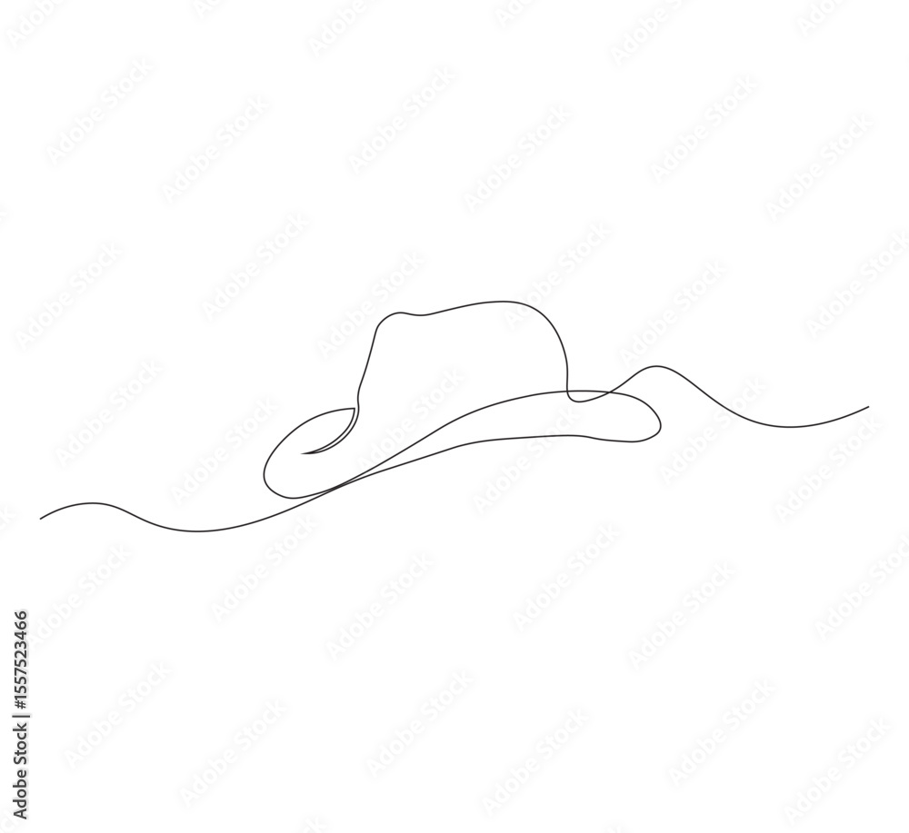 Fototapeta premium continuous image of summer hat, one line. white background, self-drawing animation, vectors can be downloaded