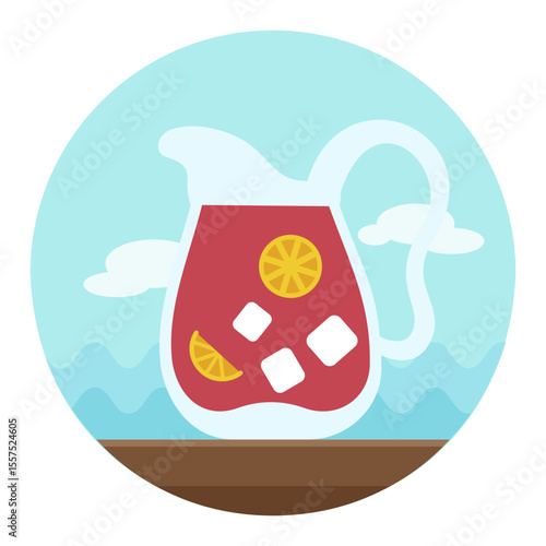 Jug of lemonade with slices of citrus and ice icon