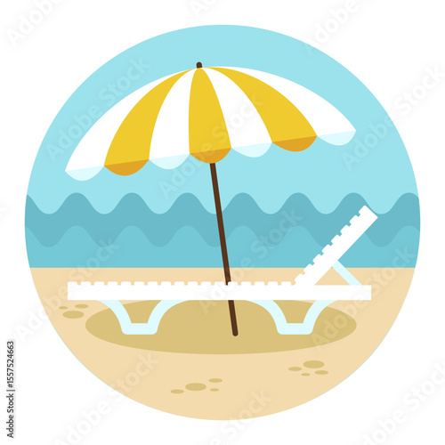 Beach chaise lounge with umbrella icon. Vacation