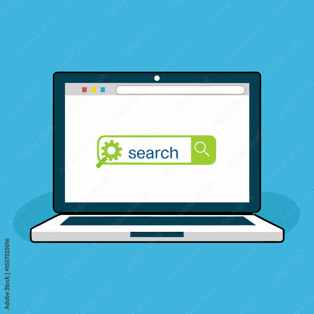 Browser window on laptop screen. Search concept. Vector illustration Browser window on laptop screen. Search concept. Vector illustration