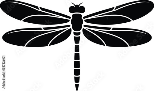 Vector Dragonfly Silhouette: Insect Nature Wildlife Graphic - Summer Bug Icon.