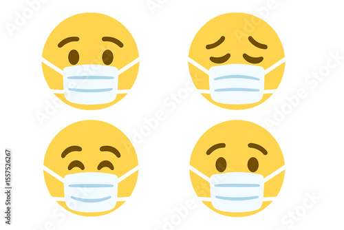 A set of coronavirus face mask emojis is depicted in a vector isolated illustration