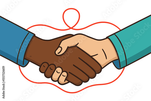 The concept of medical assistance is represented by two robust and courageous hands, belonging to either a nurse, doctor, or patient, clasped together in a symbol of global unity, healthcare for all