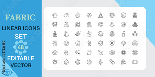 Fabric Linear Icons Set Featuring 48 Editable Vector Graphics for Design Needs
