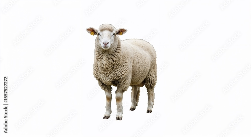 Fototapeta premium Sheep standing on a white background looking curiously 