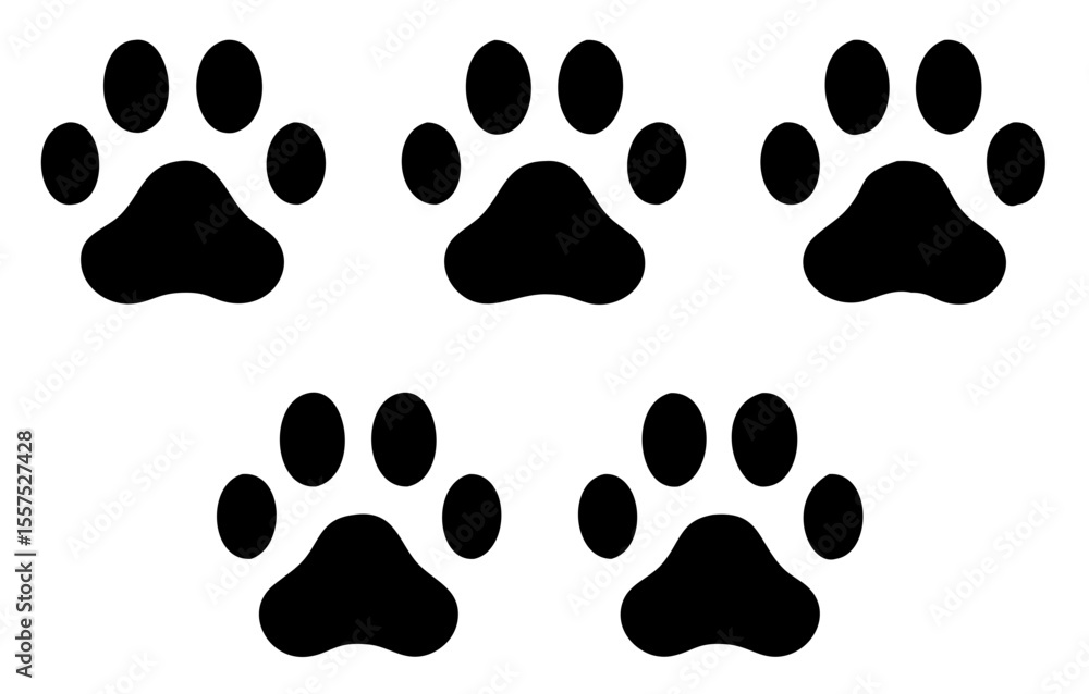 Fototapeta premium Paw print set. Dog paw print. Animal paw print in flat style. Vector illustration. 