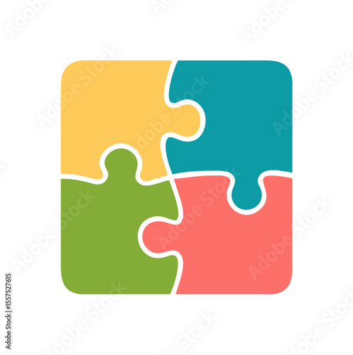 Four piece flat puzzle round. Logo. Stock vector