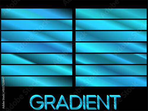 Blue metallic gradients vector set, swatch collection, shiny gradient.Blue metallic gradients set. blue gradients