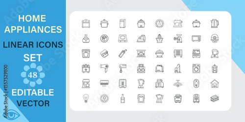 Collection of Home Appliances Linear Icons For Design Projects