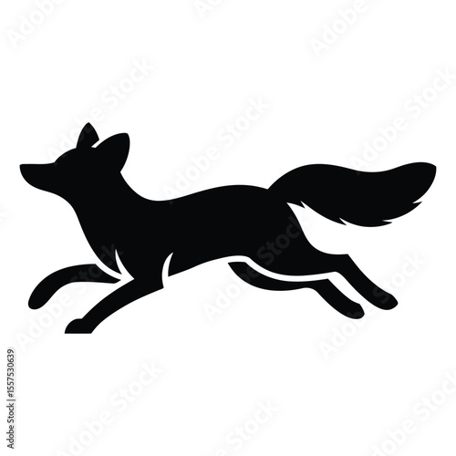 Black Silhouette of a Fox Running Side Profile Wildlife Animal Graphic white