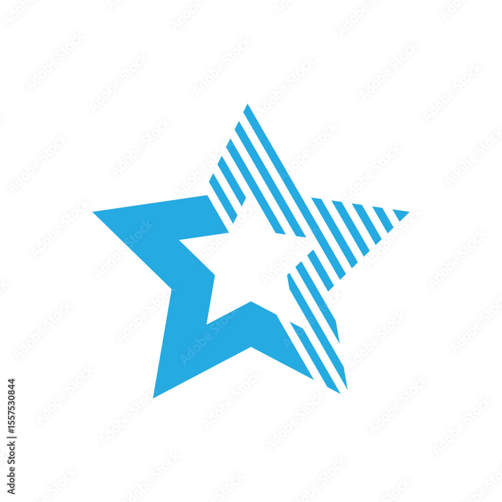 Fototapeta premium Blue Geometric Star Design with Striped Pattern and White Background