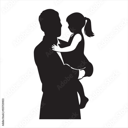 Father holding his daughter in his arms and hugging her to his chest vector silhouette black color illustration 12
