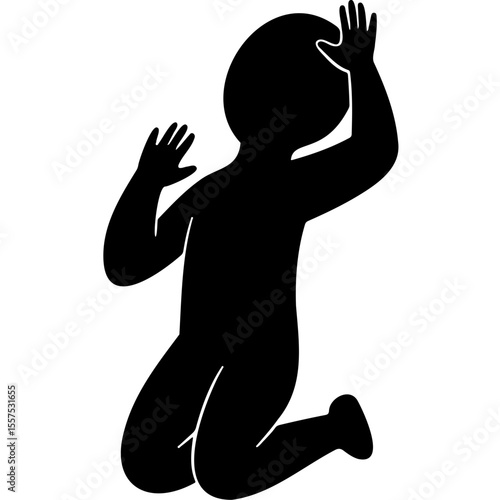 Silhouette of a child kneeling with hands raised in prayer  