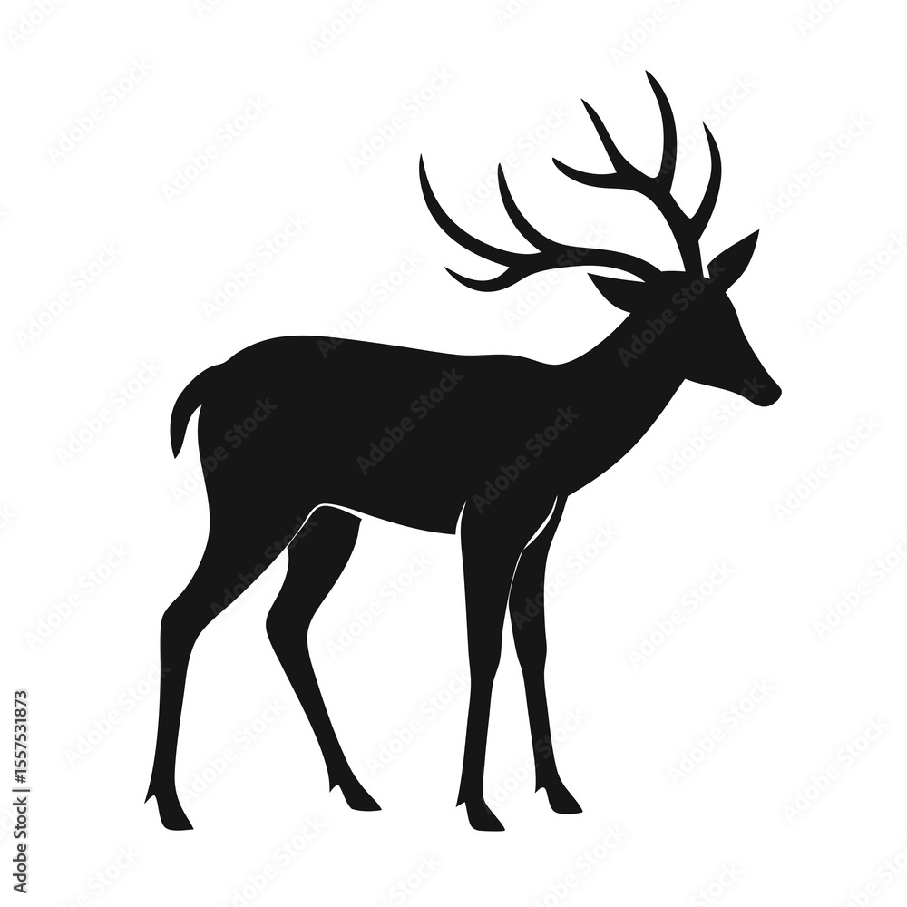 Obraz premium Deer Silhouette Illustration Side View of a Deer Grazing with Head Down Ideal for Nature and Wildlife Designs