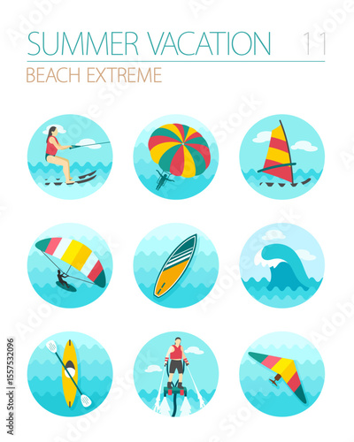 Extreme Water Sport icon set. Summer. Vacation