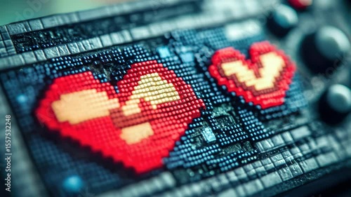 A close up of a video game controller with two hearts on it. The hearts are red and yellow