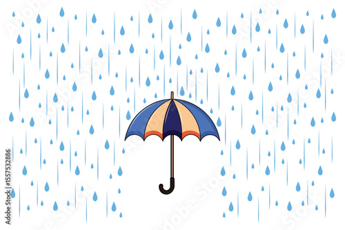 Cartoon-style umbrella with light rain, vector illustration in pastel tones for baby wall prints, children’s design themes, and seasonal decor
