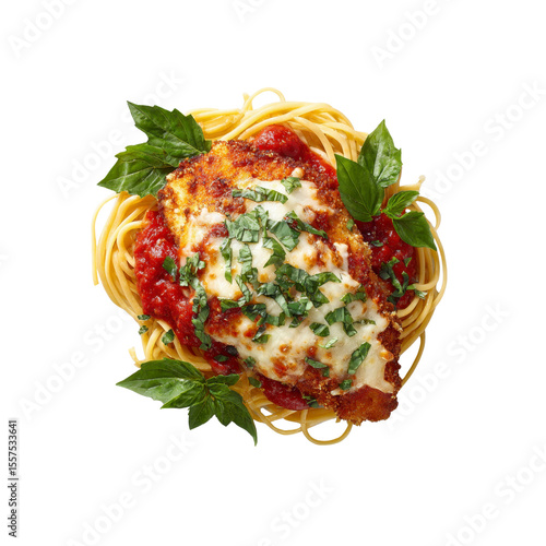 Delicious Chicken Parmesan with Spaghetti and Basil