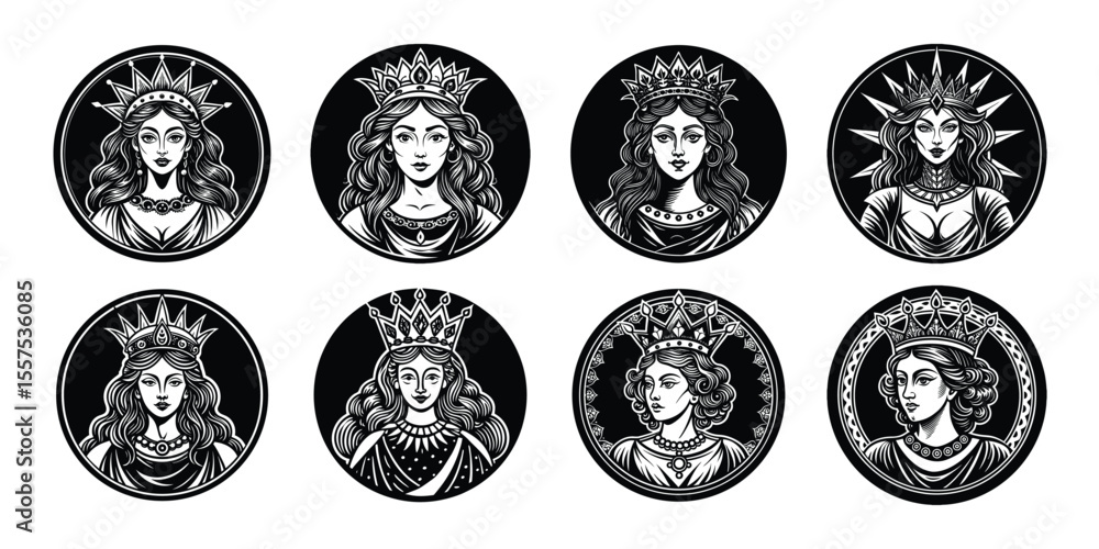 © RanuBegum - Silhouette of  Princess and queen Wearing  beautiful Crown in a circle