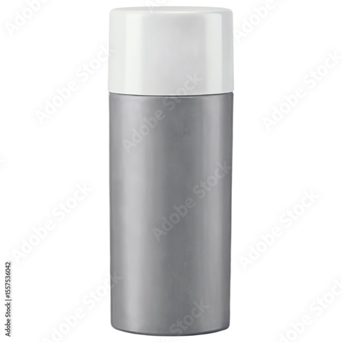 Sleek gray cylindrical container with a clean white cap isolated on transparent background