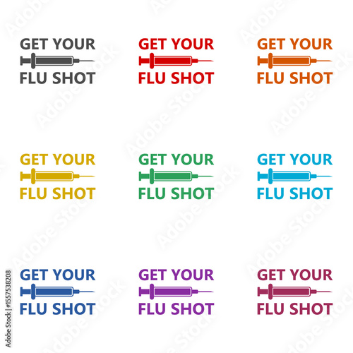 Get your flu shot vaccine icon isolated on white background. Set icons colorful