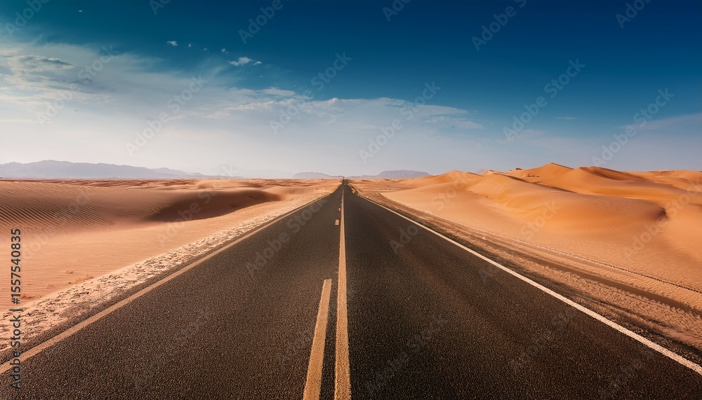 Fototapeta premium endless road stretching through vast open desert with gentle sandy dunes on either side