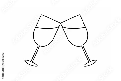 Two outline wine glasses clinking together symbolizing celebration and toasting