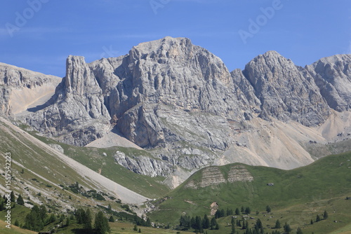 Panorama landscape of San Pellegrino Pass. Alps, Italy