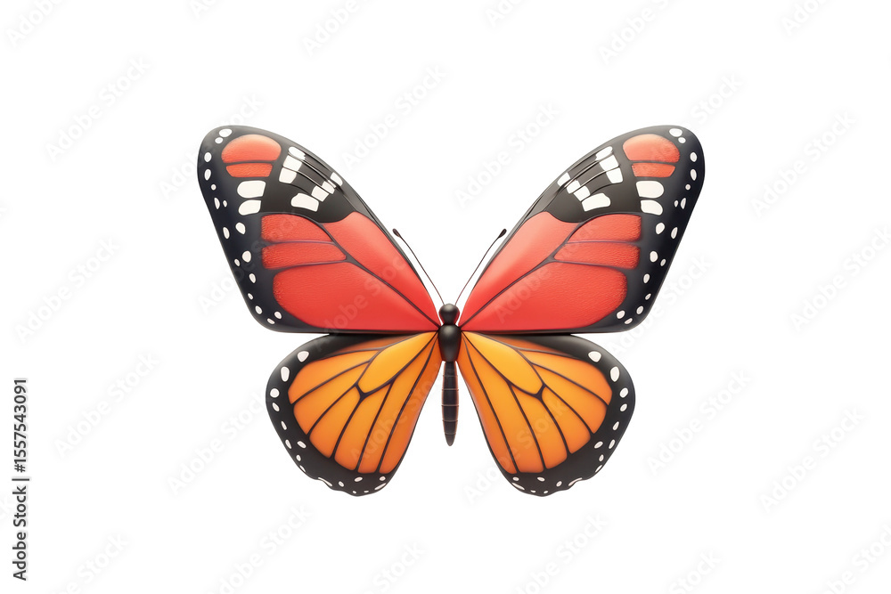 Fototapeta premium Butterfly fluttering wings 3d render cartoon character on white background