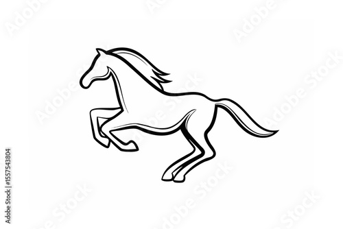 Black and white outline illustration of a prancing horse in a dynamic jumping pose