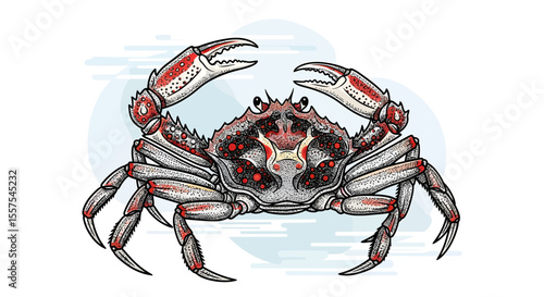 Detailed illustration of a crab with intricate design, set against a clean background