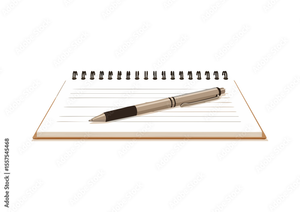 Naklejka premium Notepad with spiral binding and black pen on top, concept 