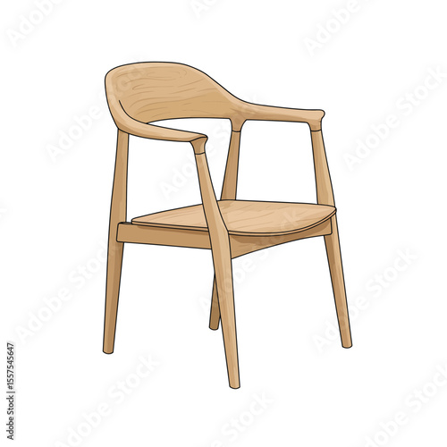 Elegant light wood armchair isolated on white background with seamless design