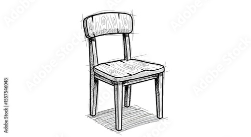 Sketch of a wooden chair with backrest, vector illustration of home furniture