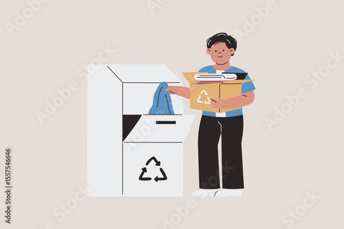 Illustration of Man Donating Used Clothes for Recycling
