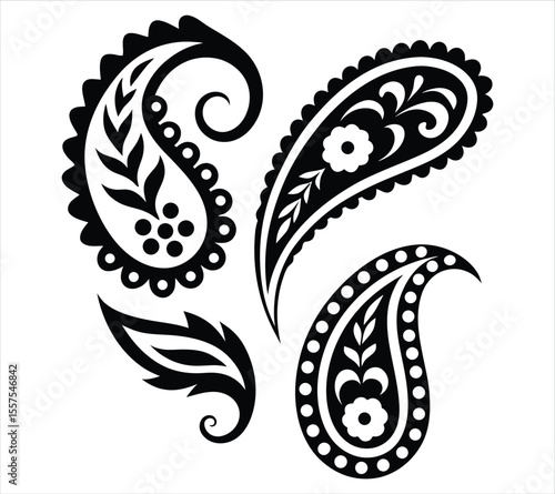 Mehndi Style Paisley Silhouettes