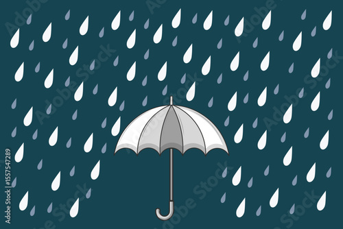 Umbrella in rain cartoon vector, flat pastel illustration ideal for kids educational materials, weather themes, and nursery background visuals
