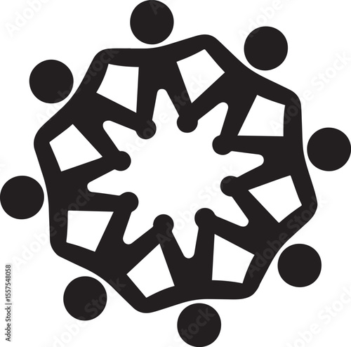 Abstract vector icon of people holding hands in a circle, a symbol of unity, teamwork, and community.