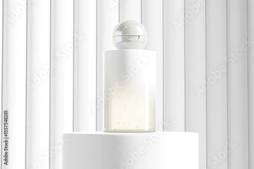 Cylindrical shape squeeze bottle with white gradient finish, luxury cylindrical cosmetic bottle with Spherical flip Cap mockup, translucent skincare container, pearls iridescent cosmetic packagings