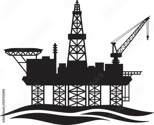 Silhouette illustration of an offshore oil rig platform for drilling, exploration, and energy production.