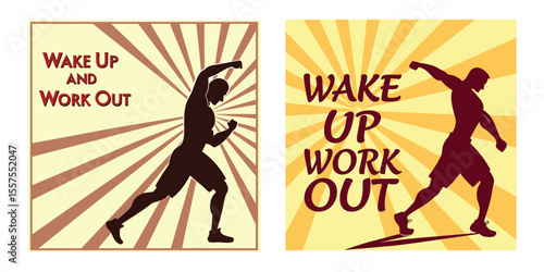 Wake Up and Work Out Retro Motivational Fitness Art