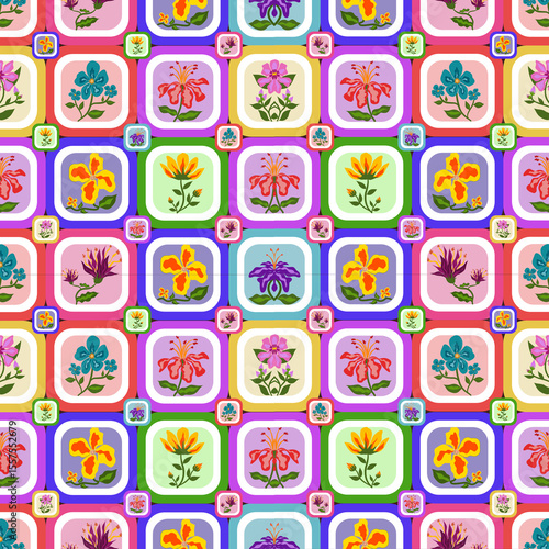 Colorful Floral Tile Pattern – Seamless Botanical Design