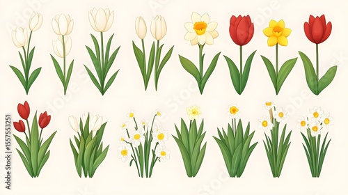 Spring Flowers Collection: Tulips and Daffodils Illustration
