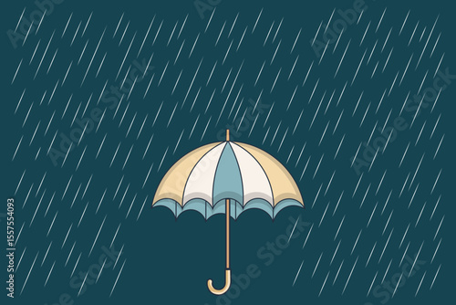 Vector illustration of umbrella and falling rain drops, flat pastel cartoon style for nursery wall art, baby prints, and weather-themed decor
