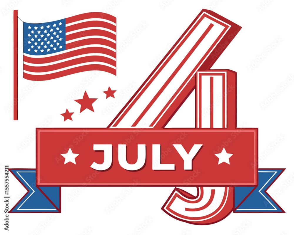 Naklejka premium 4th of July sign illustration design on white background clear and sharp details.