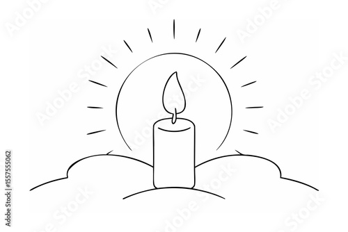 Simple and elegant illustration of a lit candle surrounded by light and clouds